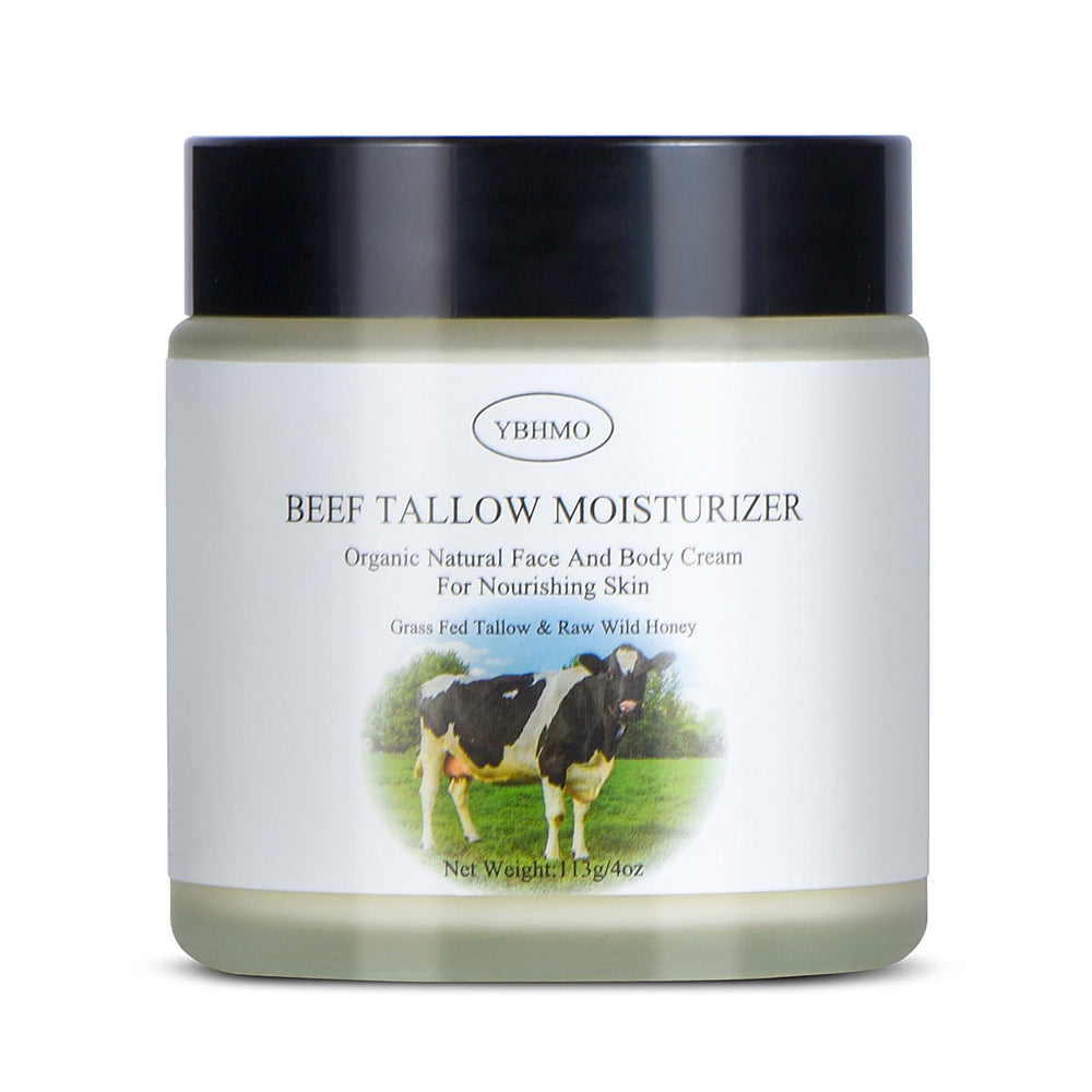 YBHMO Beef Tallow Moisturizer jar delivering deep hydration for face and body.