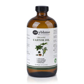 YBHMO cold pressed castor oil in amber bottle supports hair and skin care