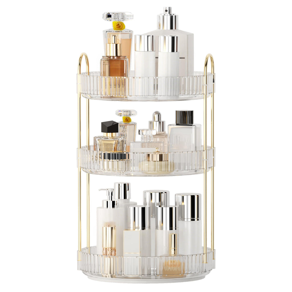 YCIA&DONE 360 rotating makeup organizer top view enables quick makeup access.