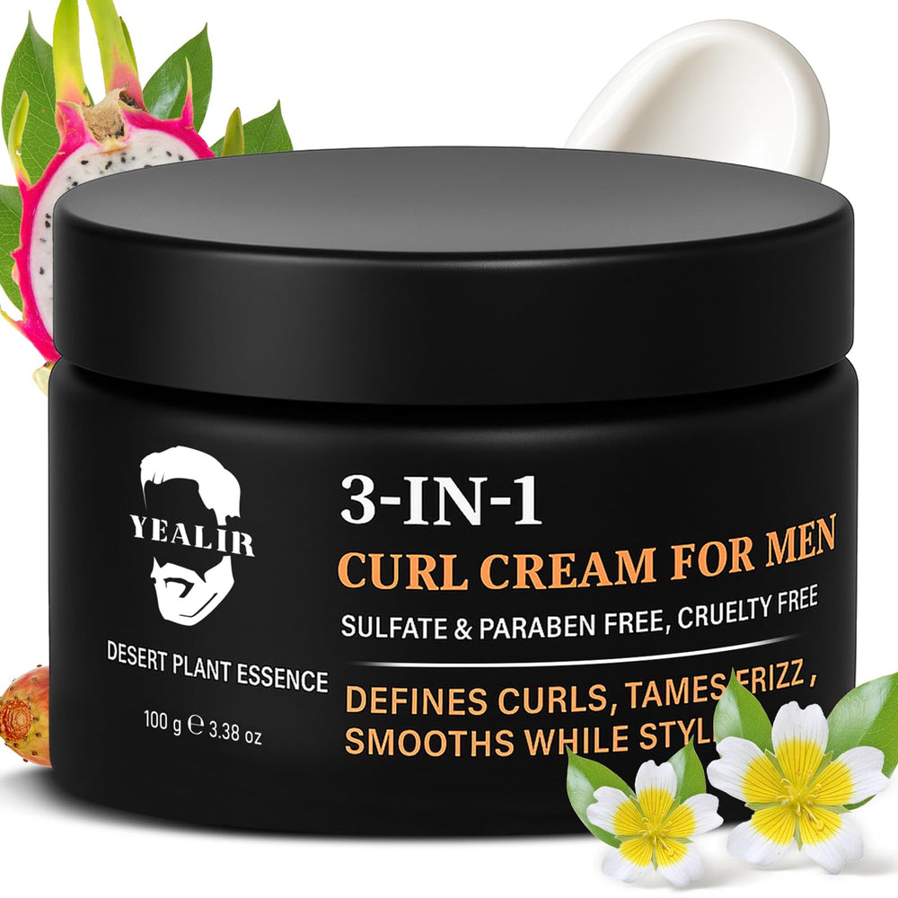 YEALIR 3in1 curl cream men tube front offers lightweight curl definition.