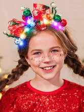 Yean Christmas Balls Headband front view with red bow for festive styling.