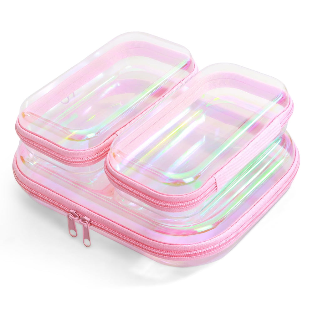 YEANIEGUOGI clear hard shell case pink 3pcs front view helps organize items at a glance.
