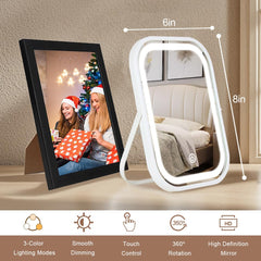 YEKKOPT travel makeup mirror with lights folding tabletop stand offers portable on-the-go touch-ups.