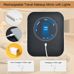 YEKKOPT lighted makeup mirror Type-C rechargeable battery for easy power on the go.