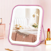 YEKKOPT pink rechargeable vanity mirror with lights on desk for precise makeup