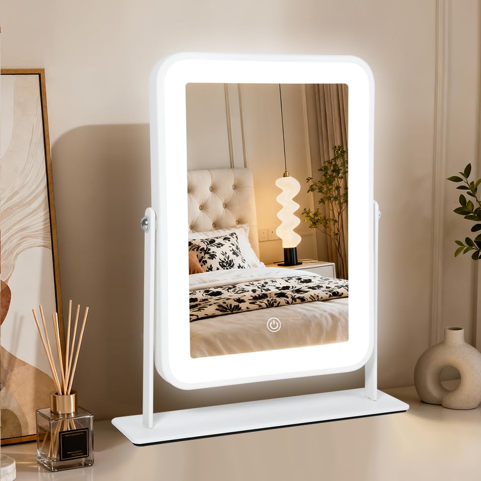 YEKKOPT small desk mirror with lights provides precise makeup visibility on the face