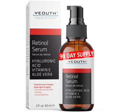 YEOUTH retinol serum bottle highlights hydration from hyaluronic acid