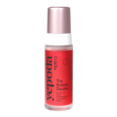 Yepoda Bubble Double bottle closeup demonstrates elegant glass packaging for gentle cleansing and pore care.