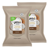 Yes To Coconut cleansing wipe close-up highlighting hydrating action for dry skin care