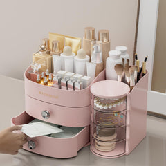 YGJT top-compartment vanity organizer in pink for daily skincare and small tools.