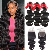 YIBUSI 12A body wave bundles with closure display for natural fullness and quick install.