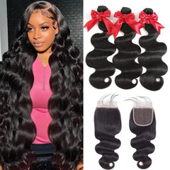 YIBUSI 12A body wave bundles with closure display for natural fullness and quick install.