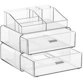 Yieach 3-tier clear acrylic organizer top tray with eight compartments for easy cosmetics access.