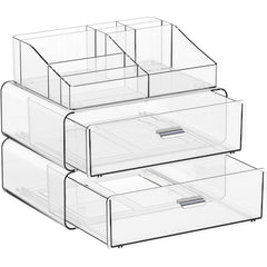 Yieach 3-tier clear acrylic organizer top tray with eight compartments for easy cosmetics access.