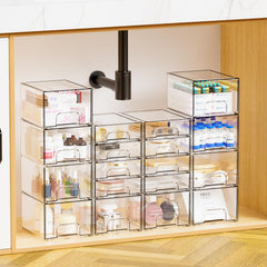 Yieach clear drawer set side view showing space-saving design.