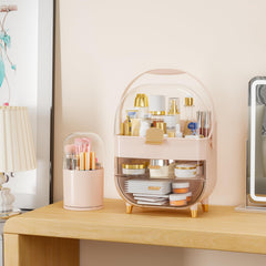 Yieach large-capacity skincare organizer with drawers stores serums and lipsticks neatly.