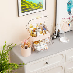 Yieach pink makeup brush holder keeps brushes tidy and ready for routine.