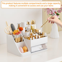 Yieach white makeup organizer top compartments for brushes and cosmetics at a glance