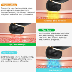 YIQEA facial massager 6-in-1 control panel with multiple modes and adjustable vibrations.