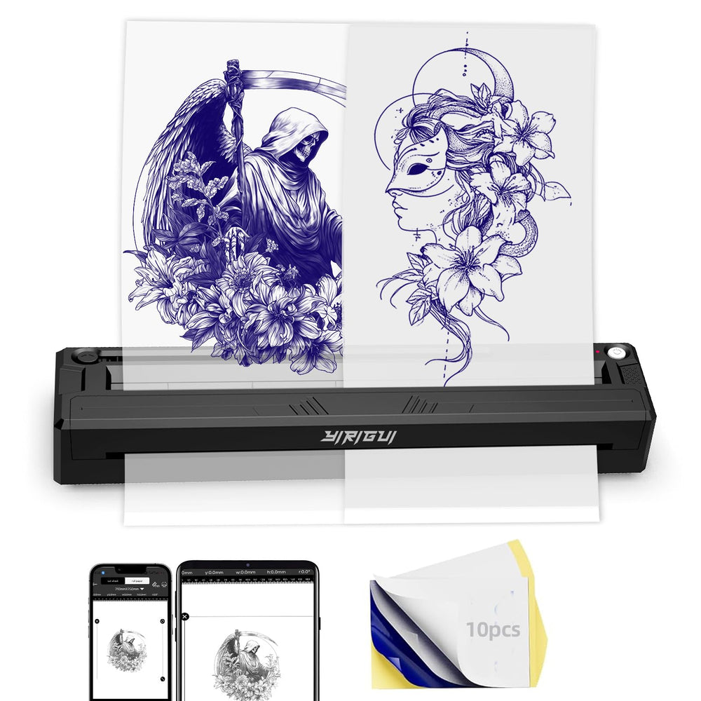 YIRIGUI tattoo stencil printer, portable Bluetooth setup for on-the-go stencil creation.