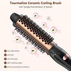 Ymguspri thermal brush in use creates curls and straight styles with ease.