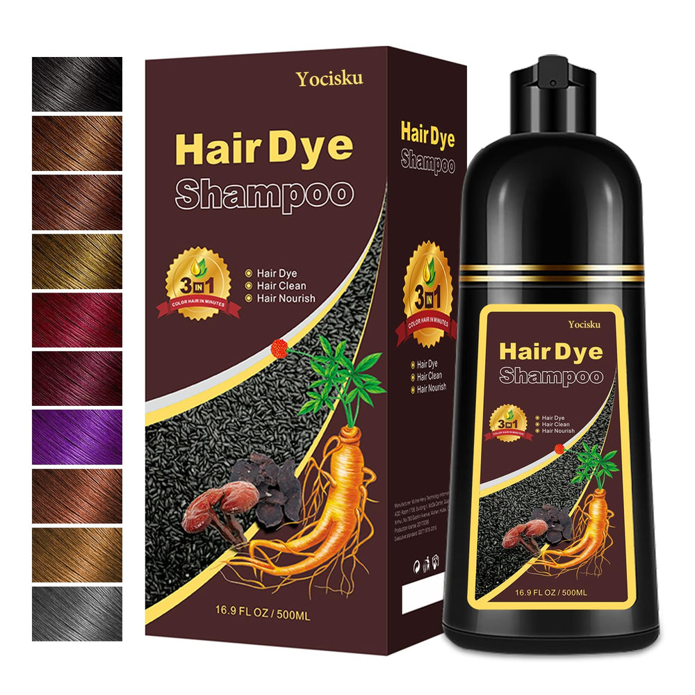 Yocisku hair dye shampoo kit with gloves included for easy at-home coloring.