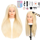 Yofuly 26-inch gold real human hair mannequin head ideal for precise curling practice.