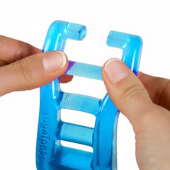 YogaToes Classic sapphire blue toe-separator closeup highlighting gentle widening