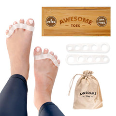 Yoga Trapeze Awesome Toes spacers in box promote comfort and proper toe alignment.