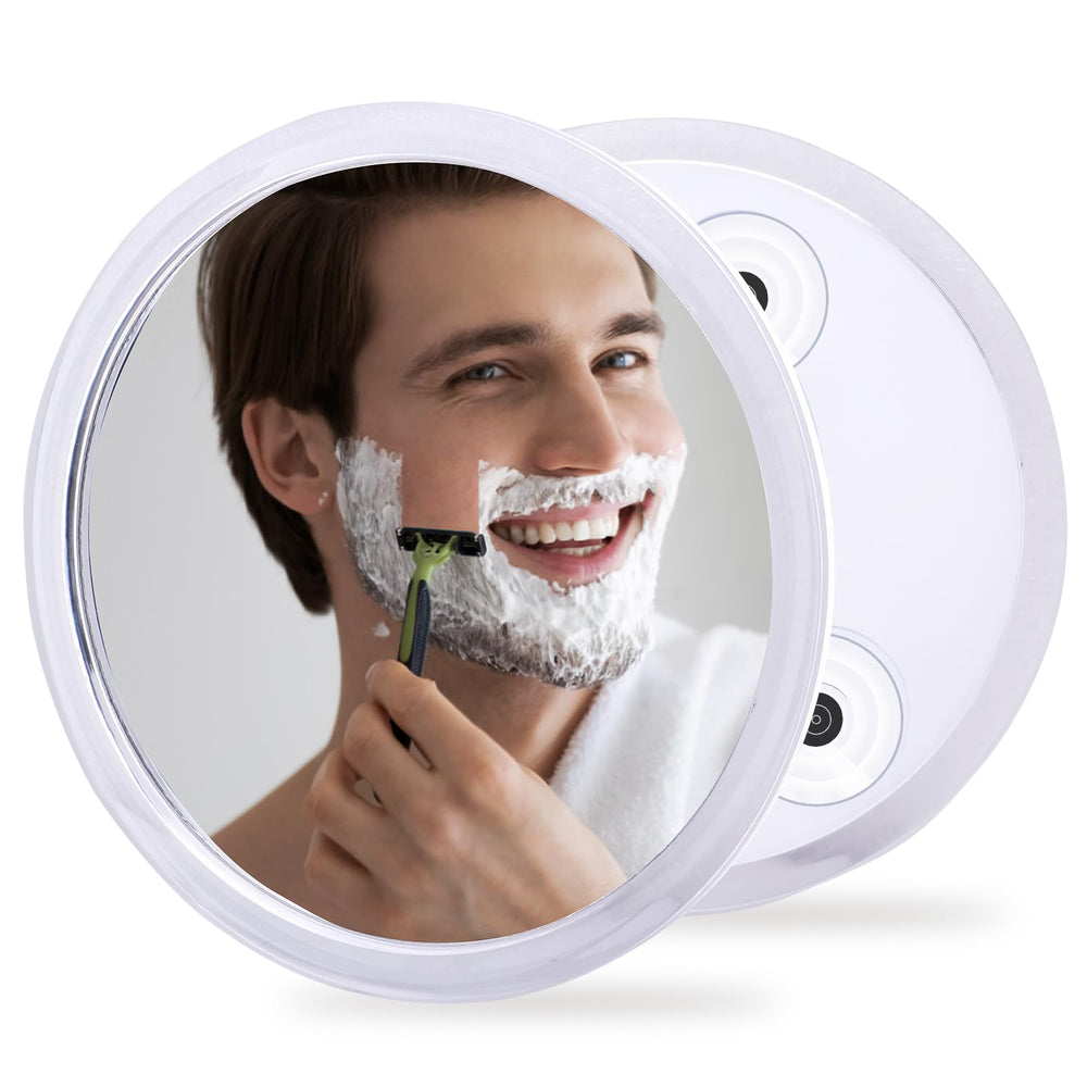 YoHumk fogless shower mirror front view demonstrates clearer shaving in steamy bathrooms.