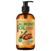 Yoken Almond Oil amber bottle closeup highlights pure, cold-pressed formula
