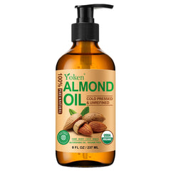 Yoken almond oil amber glass bottle showcases premium packaging and light protection.