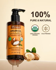 Yoken Argan Oil hair application eases frizz and adds natural shine.