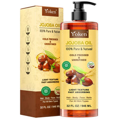 Yoken Jojoba Oil bottle with pump shows easy dispensing for daily skin care