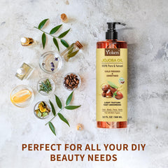 Yoken Jojoba Oil liquid texture suggests lightweight moisture for skin and hair