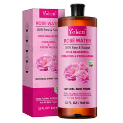 Yoken Rose Water bottle amber glass highlights pure hydrosol for daily hydrating skin.