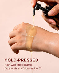 Yoken Rosehip Oil drops on skin providing lightweight hydration
