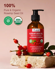 Yoken rosehip seeds close-up highlights natural, pure skincare ingredient