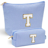 YOOLIFE travel makeup bag front view with chenille initial for durable style.