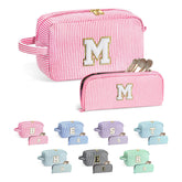 YOLOIFE pink preppy makeup bag front chenille letter for stylish storage
