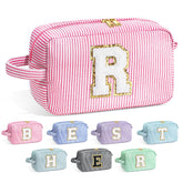 YOOLIFE monogram pink makeup bag front view shows personalized charm for everyday use