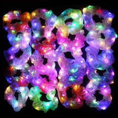 Yomwig LED scrunchies light mode close-up highlights bright glow for party-ready hairstyles