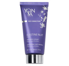 Yonka Elastine Nuit cream jar closeup, showcasing nourishing night moisturization for mature skin.