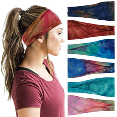 YONUF tie-dye headbands six-pack laid flat for versatile styling.