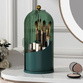 YOOLENS makeup brush holder with lid, 360-degree rotating base for quick access.