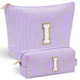 YOOLIFE initial makeup bag front shows chenille letter for durable, stylish personalization.