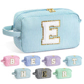 YOOLIFE monogram makeup bag with chenille initial, ideal bridesmaid gift.