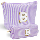 YOOLIFE purple makeup bag front view with chenille initial for personalized gifting