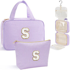 YOOLIFE hanging toiletry bag purple front view shows roomy space for toiletries.