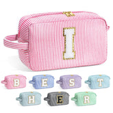 YOOLIFE initial cosmetic bag front chenille letter for personalized makeup organization.